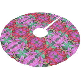 クリスマスツリースカート – ピンク/赤ポインセティアス。