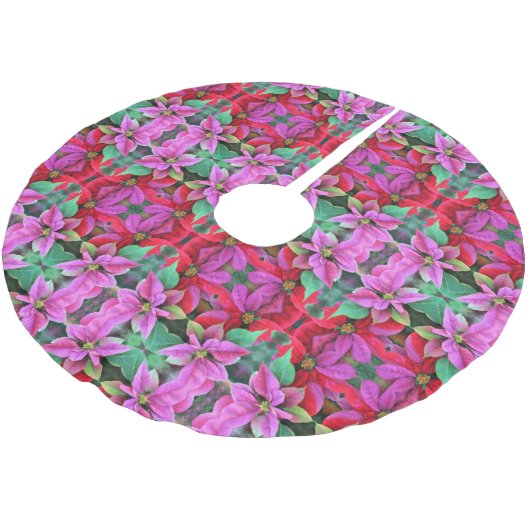 クリスマスツリースカート – ピンク/赤ポインセティアス。 (アングル)