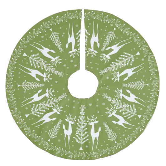 クリスマスツリースカートMCMオリーブと白 ブラッシュドポリエステルツリースカート (正面)