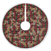 クリスマスツリースカートPlaid bkg上でトナカイをジャンプ ブラッシュドポリエステルツリースカート (正面)