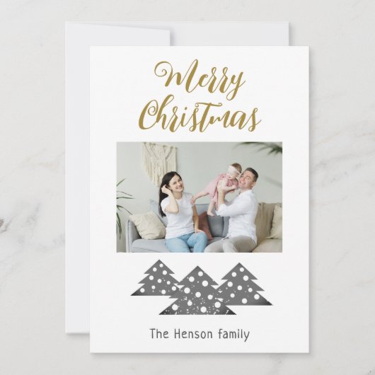 クリスマスツリースクリプトミニマリスト家族の写真 シーズンカード (正面)