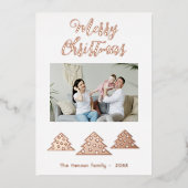 クリスマスツリースクリプト ミニマリストファミリーフォト 箔シーズンカード (正面)