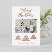 クリスマスツリースクリプト ミニマリストファミリーフォト 箔シーズンカード (立ち正面)