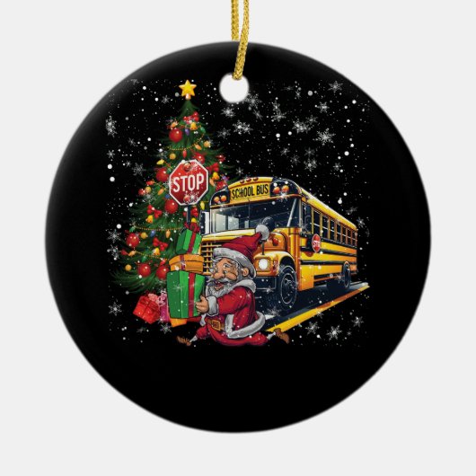 クリスマスツリースクールバスドライバーストップバスサンタ博士。 セラミックオーナメント (正面)