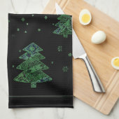 クリスマスツリースケッチ、エッジ効果 キッチンタオル (四つ折り)