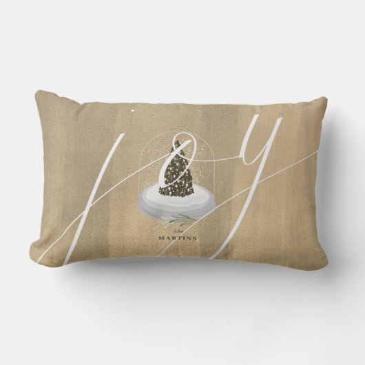 クリスマスツリーススノーグローブ金ゴールドジョイスクリプトホリデー ランバークッション (正面)