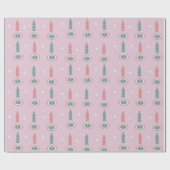 クリスマスツリーススノーフレークピンクグリーン ラッピングペーパー (フラット)