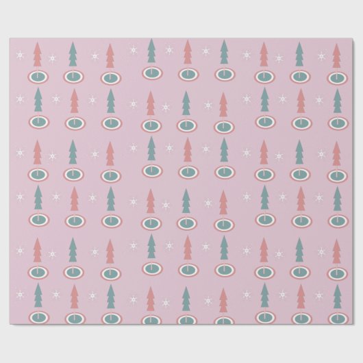 クリスマスツリーススノーフレークピンクグリーン ラッピングペーパー (フラット)