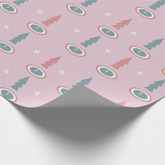 クリスマスツリーススノーフレークピンクグリーン ラッピングペーパー (角)