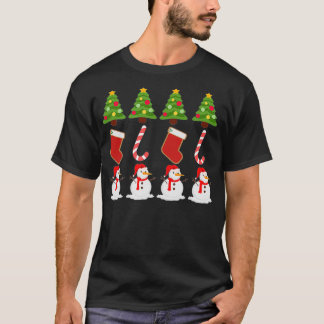 クリスマスツリースタッファースキャンディカネス雪だるまプリンテ Tシャツ