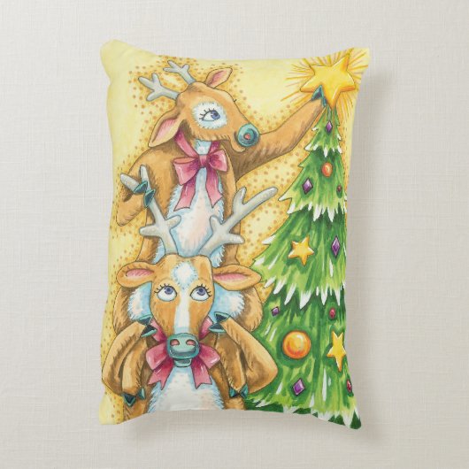 クリスマスツリースターを飾ったかわいいトナカイ アクセントクッション (裏面(縦))