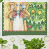 クリスマスツリースターを飾ったかわいいトナカイ キッチンタオル (折り畳み)