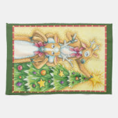 クリスマスツリースターを飾ったかわいいトナカイ キッチンタオル (横)