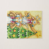 クリスマスツリースターを飾ったかわいいトナカイ ジグソーパズル (横)