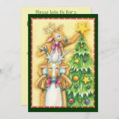 クリスマスツリースターを飾ったかわいいトナカイ 招待状 (正面/裏面)