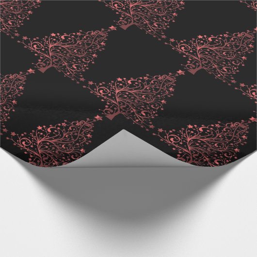 クリスマスツリースターブラックメタリックレッドルック ラッピングペーパー (角)