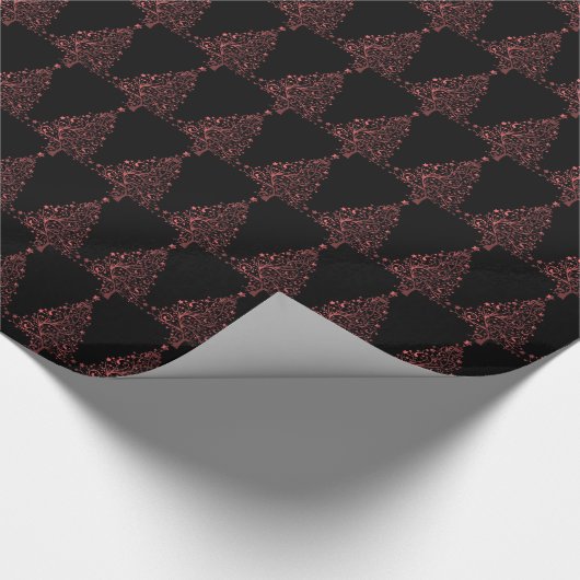 クリスマスツリースターブラックメタリックレッドルック ラッピングペーパー (角)