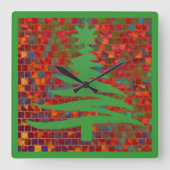 クリスマスツリーステンシルグリーン スクエア壁時計 (正面)
