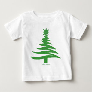 クリスマスツリーステンシルグリーン ベビーTシャツ