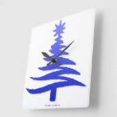 クリスマスツリーステンシルコバルトブルー スクエア壁時計 (傾斜)