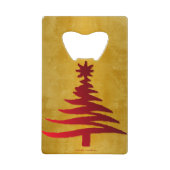 クリスマスツリーステンシルレッドオン金ゴールド クレジットカード栓抜き (正面)