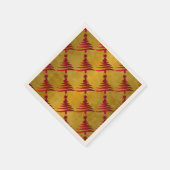 クリスマスツリーステンシルレッドオン金ゴールド スタンダードカクテルナプキン (角)