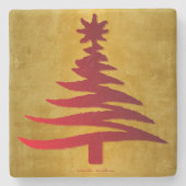 クリスマスツリーステンシルレッドオン金ゴールド ストーンコースター (正面)