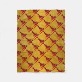 クリスマスツリーステンシルレッドオン金ゴールド フリースブランケット