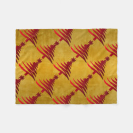 クリスマスツリーステンシルレッドオン金ゴールド フリースブランケット