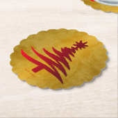 クリスマスツリーステンシルレッドオン金ゴールド ペーパーコースター (アングル)