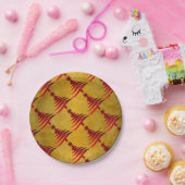 クリスマスツリーステンシルレッドオン金ゴールド ペーパープレート (パーティー)