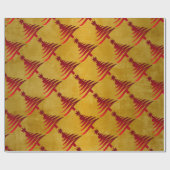 クリスマスツリーステンシルレッドオン金ゴールド ラッピングペーパー (フラット)