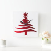 クリスマスツリーステンシルレッド スクエア壁時計 (ホーム)