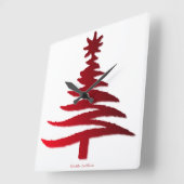 クリスマスツリーステンシルレッド スクエア壁時計 (傾斜)