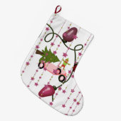 クリスマスツリーストッキング、小妖精や小人ピンクライト ラージクリスマスストッキング (正面 (吊り時))