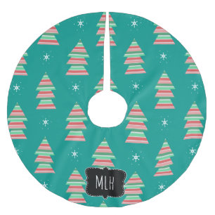クリスマスツリーストライプズ雪片ファミリーイニシャル ブラッシュドポリエステルツリースカート