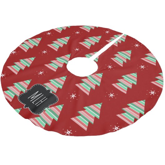 クリスマスツリーストライプズ雪片ファミリーイニシャル ブラッシュドポリエステルツリースカート (アングル)