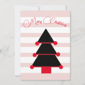 クリスマスツリーストライプピンクのブラックグリーティングカード 招待状 (正面)