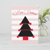 クリスマスツリーストライプピンクのブラックグリーティングカード 招待状 (スタンド正面)