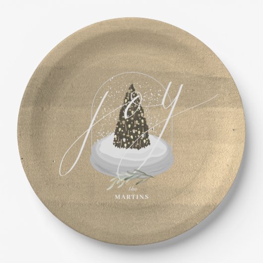 クリスマスツリースノーグローブ金ゴールドジョイホリデー ペーパープレート (正面)