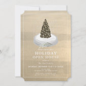 クリスマスツリースノーグローブ金ゴールドホリデーオープンハウス 招待状 (正面)