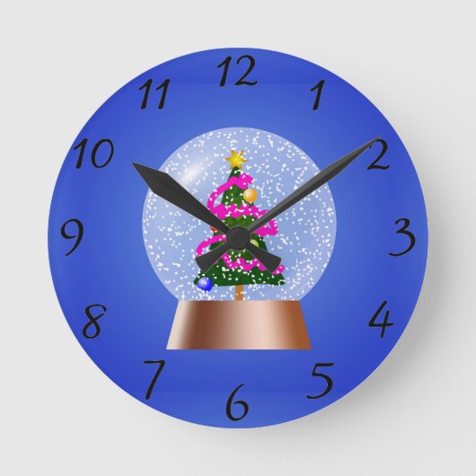 クリスマスツリースノーグローブ ラウンド壁時計 (正面)