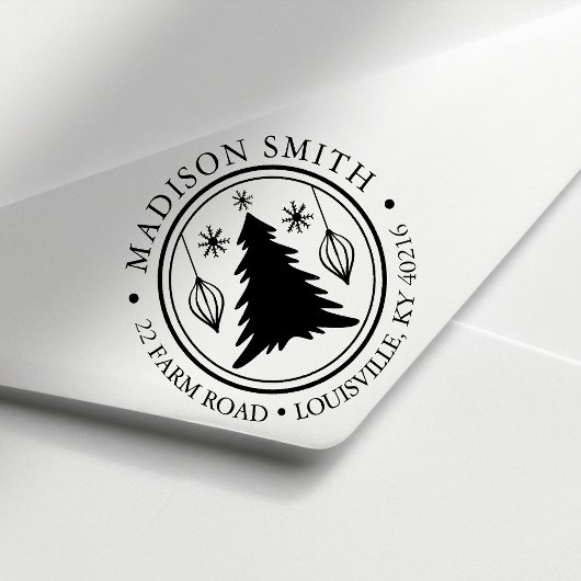 クリスマスツリースノーフレークスサークル差出人住所 セルフインキングスタンプ