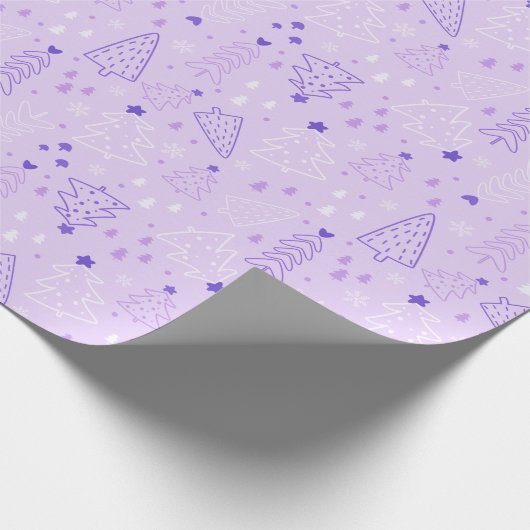 クリスマスツリースノーフレークパープルクリスマス ラッピングペーパー (角)