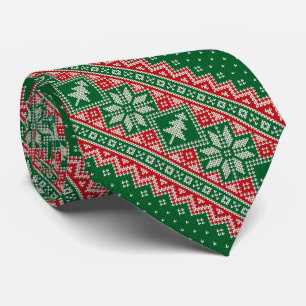 クリスマスツリースノーフレークレッドグリーンクリスマス ネクタイ