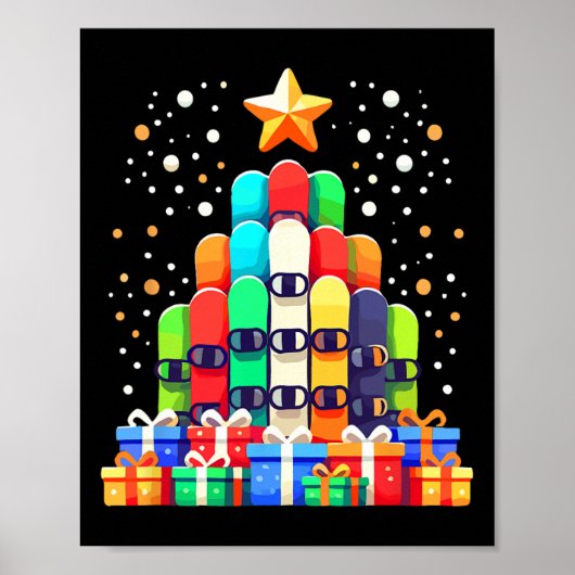 クリスマスツリースノーボードスノーボーダー ポスター (正面)