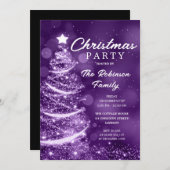 クリスマスツリースパープルクリスマスパーティー 招待状 (正面/裏面)
