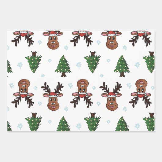 クリスマスツリーズウィンターインディアサンタ雪 ラッピングペーパーシート (正面3)