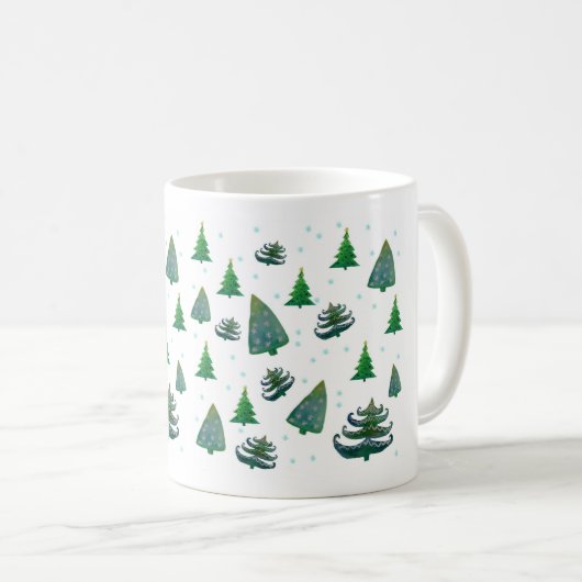クリスマスツリーズウォーターカラーアートホワイトマグカップ コーヒーマグカップ (正面右)