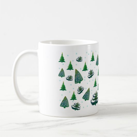 クリスマスツリーズウォーターカラーアートホワイトマグカップ コーヒーマグカップ (左)